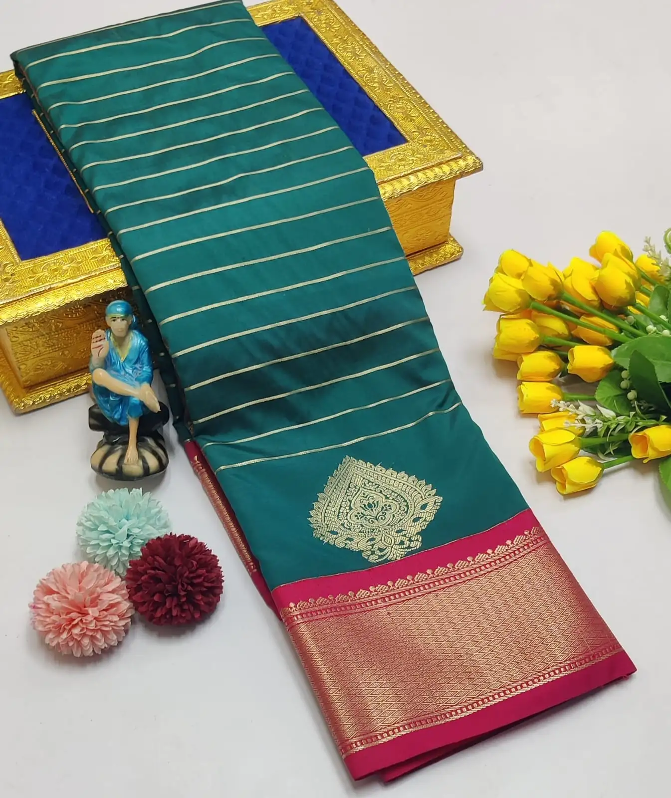 Korvai Tana Fine Zari Stripe Semi Silk Saree